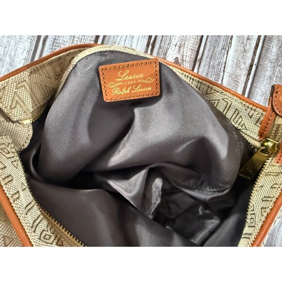 RLL Ralph Lauren Signature Jacquard Bag NWOT color Beige Tan Y2K Vintage - Picture 3 of 6